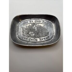 Vintage "Give Us This Day Our Daily Bread" Pewter Bread Tray Duratale by Leonard